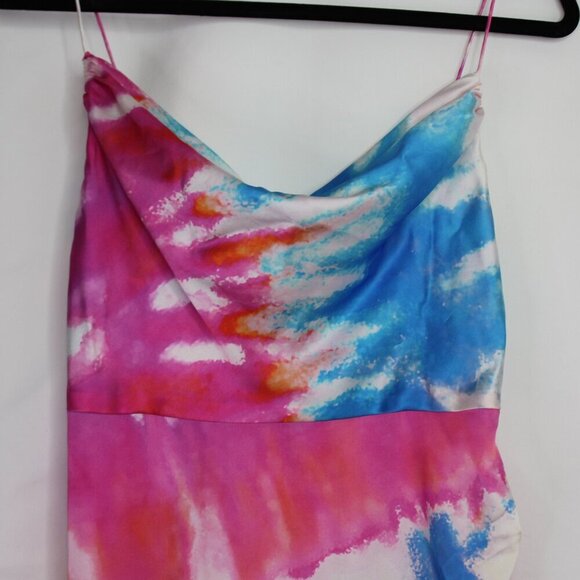 Retrofete Silk Marlene Cotton Candy Maxi Slip Dress Tie Dye Print High Slit M - Picture 4 of 16